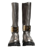 Dolce & Gabbana Mid-Calf Metallic Silver Leather Boots