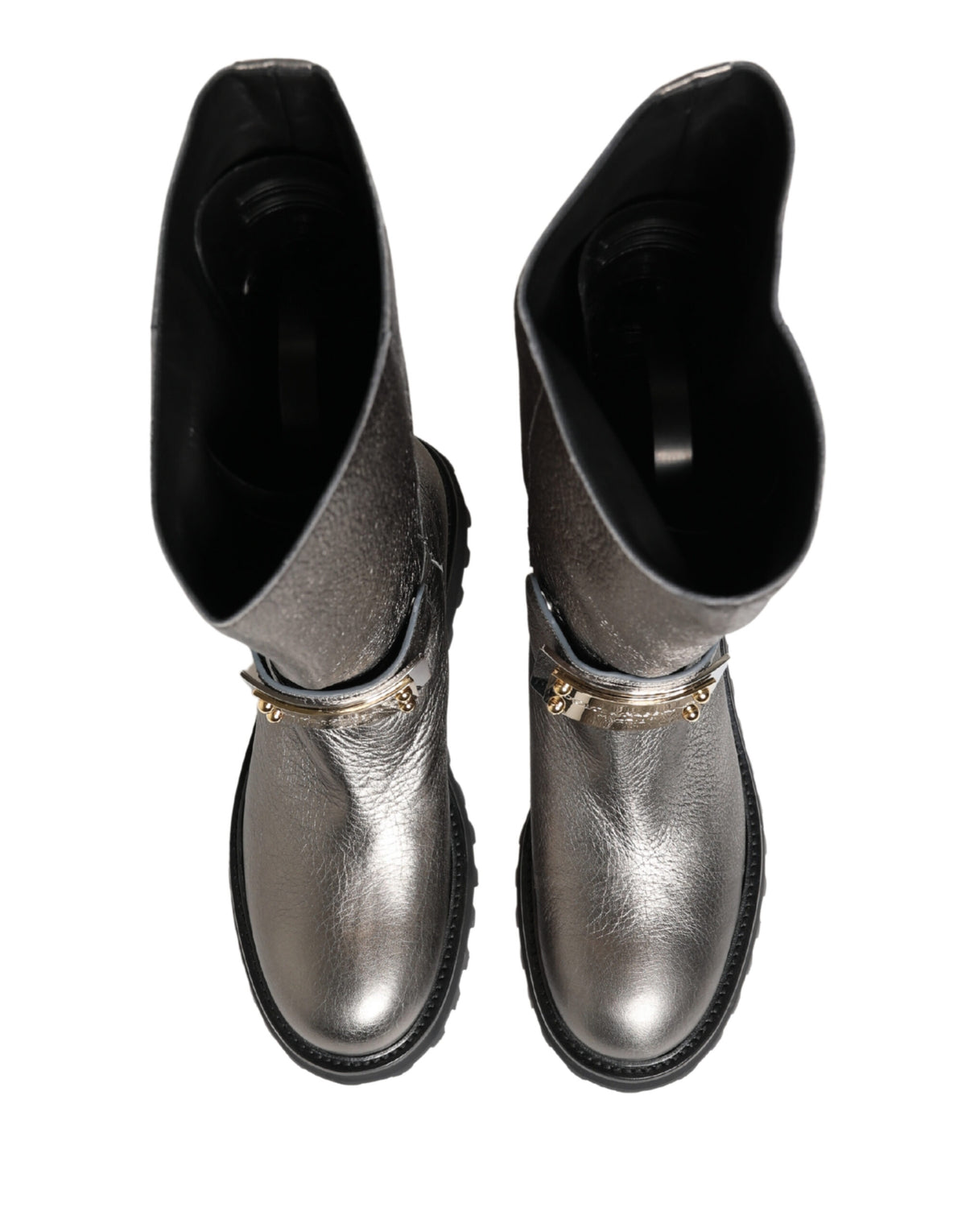 Dolce & Gabbana Mid-Calf Metallic Silver Leather Boots