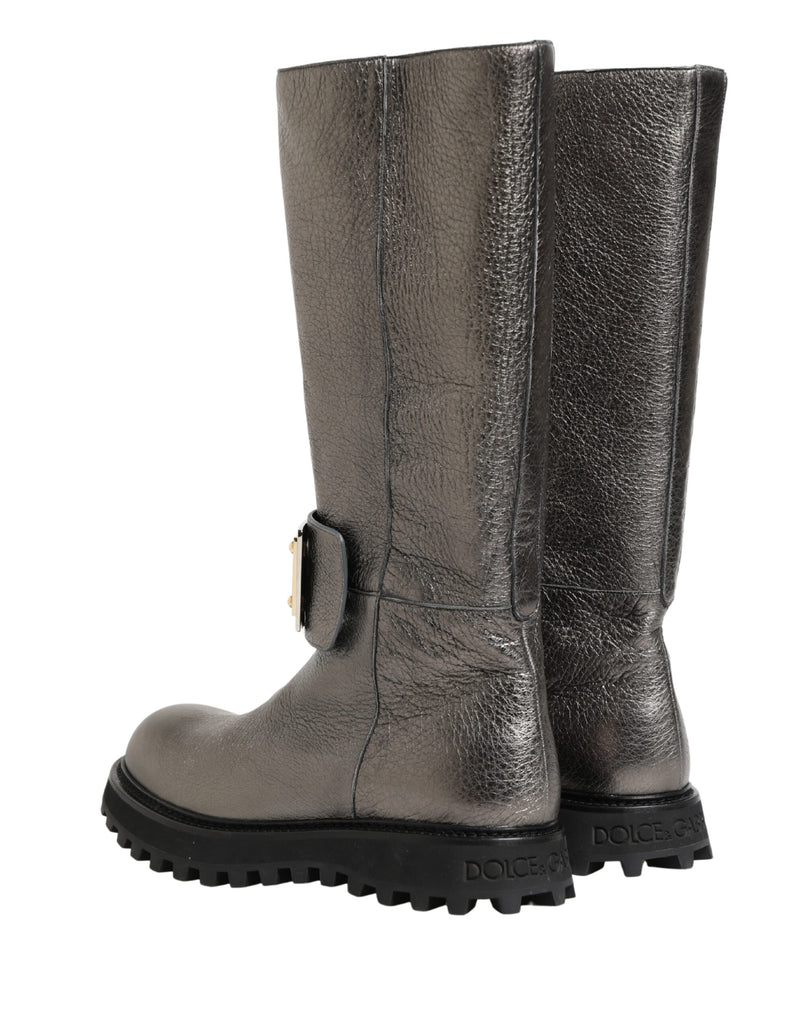 Dolce & Gabbana Mid-Calf Metallic Silver Leather Boots