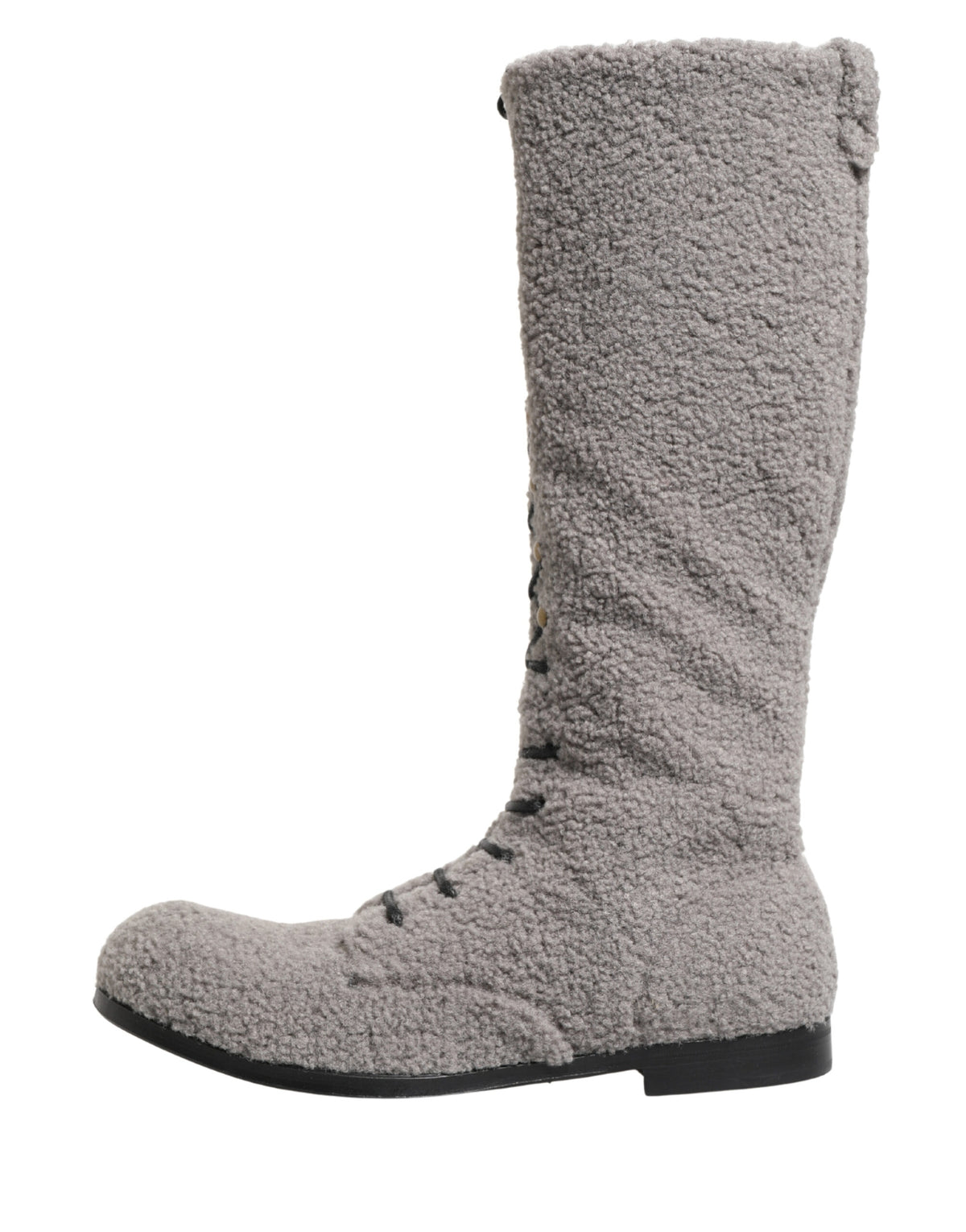 Dolce & Gabbana Gray Riccio Shearling Lace-Up Knee High Boots