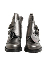 Dolce & Gabbana Buckle Ankle Boots in Metallic Silver Leather