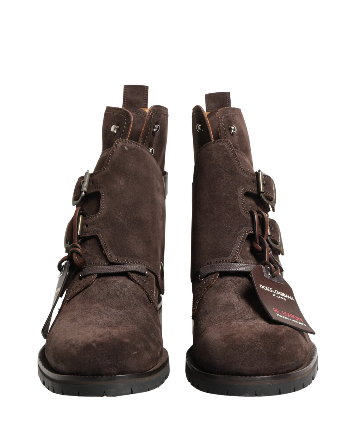 Dolce & Gabbana Buckle Ankle Boots in Brown Suede Leather