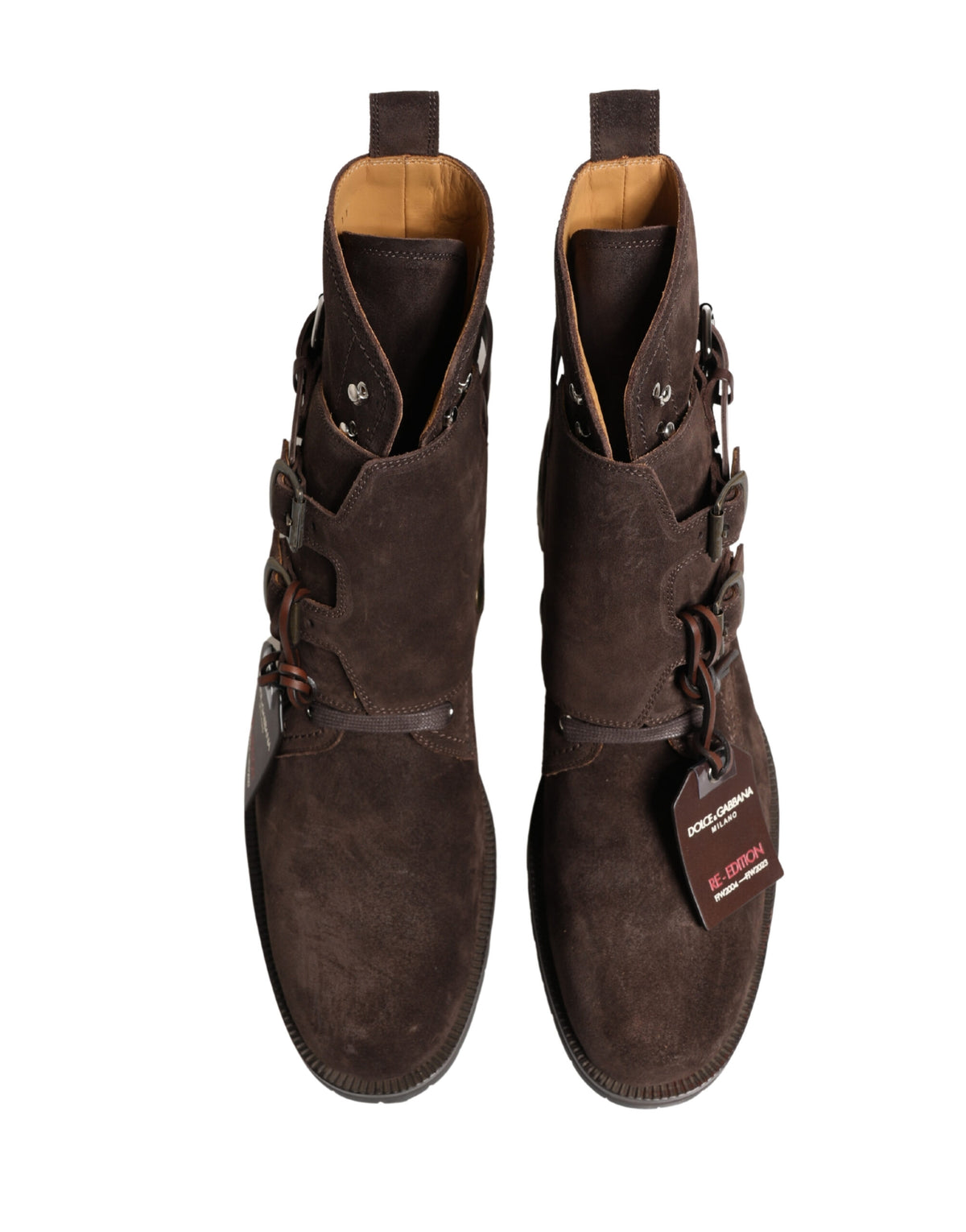 Dolce & Gabbana Buckle Ankle Boots in Brown Suede Leather