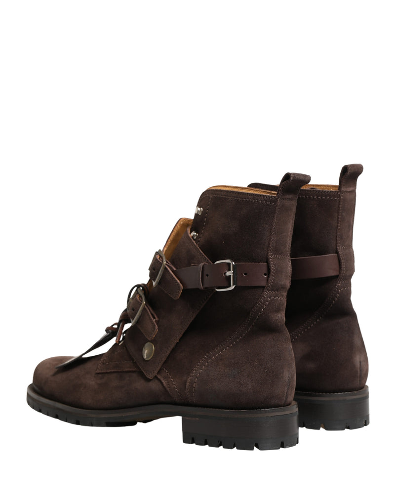 Dolce & Gabbana Buckle Ankle Boots in Brown Suede Leather