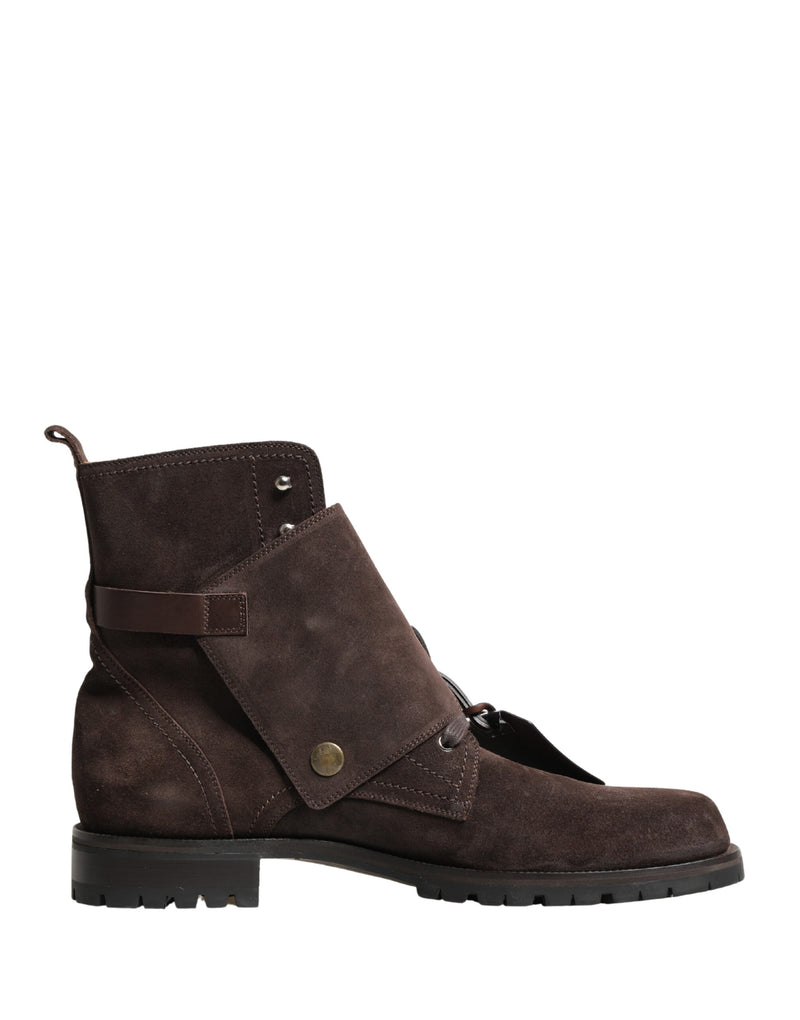 Dolce & Gabbana Buckle Ankle Boots in Brown Suede Leather