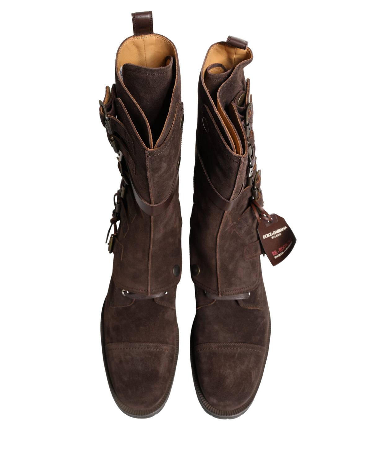 Dolce & Gabbana Brown Suede Leather Buckle Combat Ankle Boots