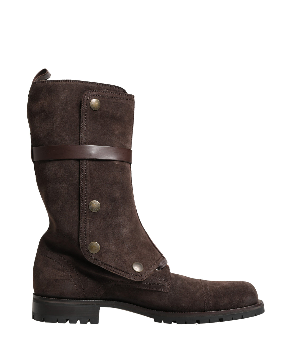 Dolce & Gabbana Brown Suede Leather Buckle Combat Ankle Boots