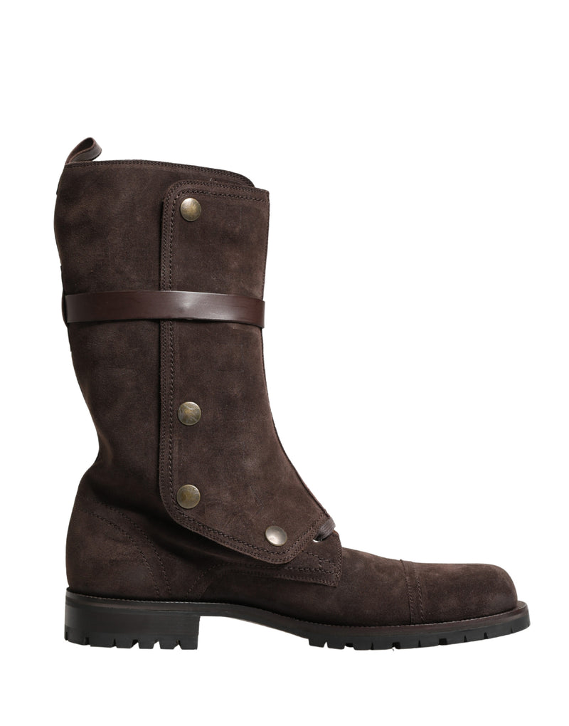 Dolce & Gabbana Brown Suede Leather Buckle Combat Ankle Boots
