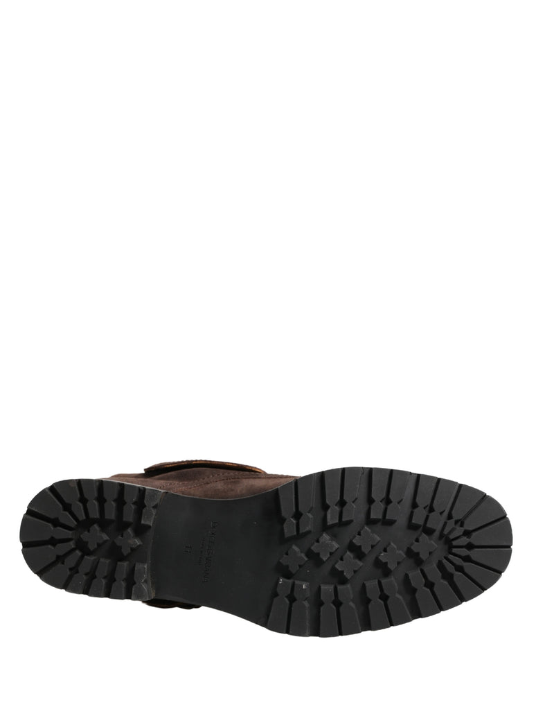 Dolce & Gabbana Brown Suede Leather Buckle Combat Ankle Boots