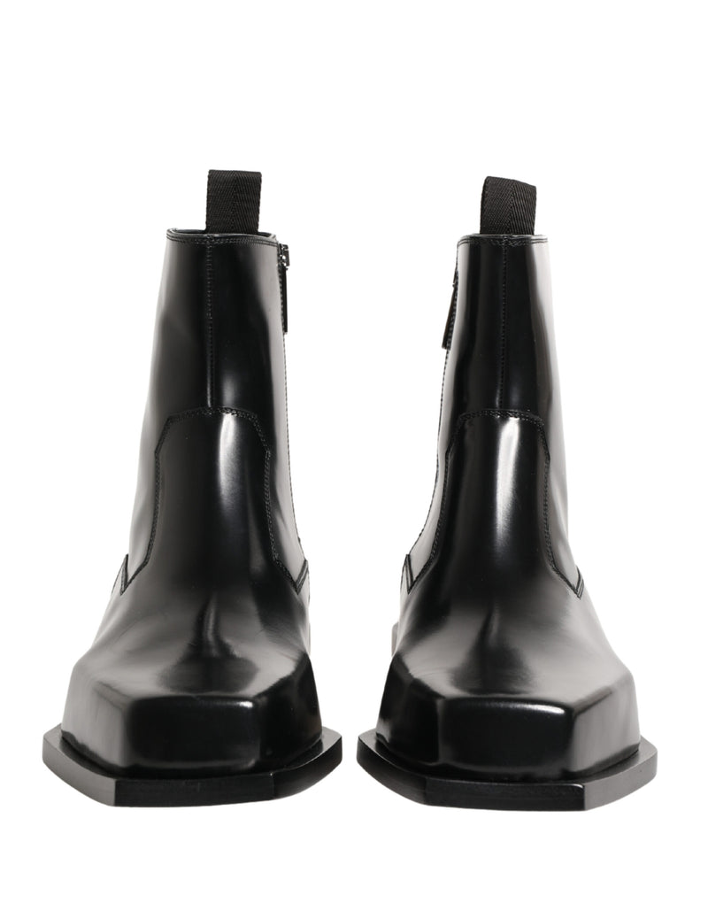 Dolce & Gabbana Black Leather Zip Closure Ankle Boots