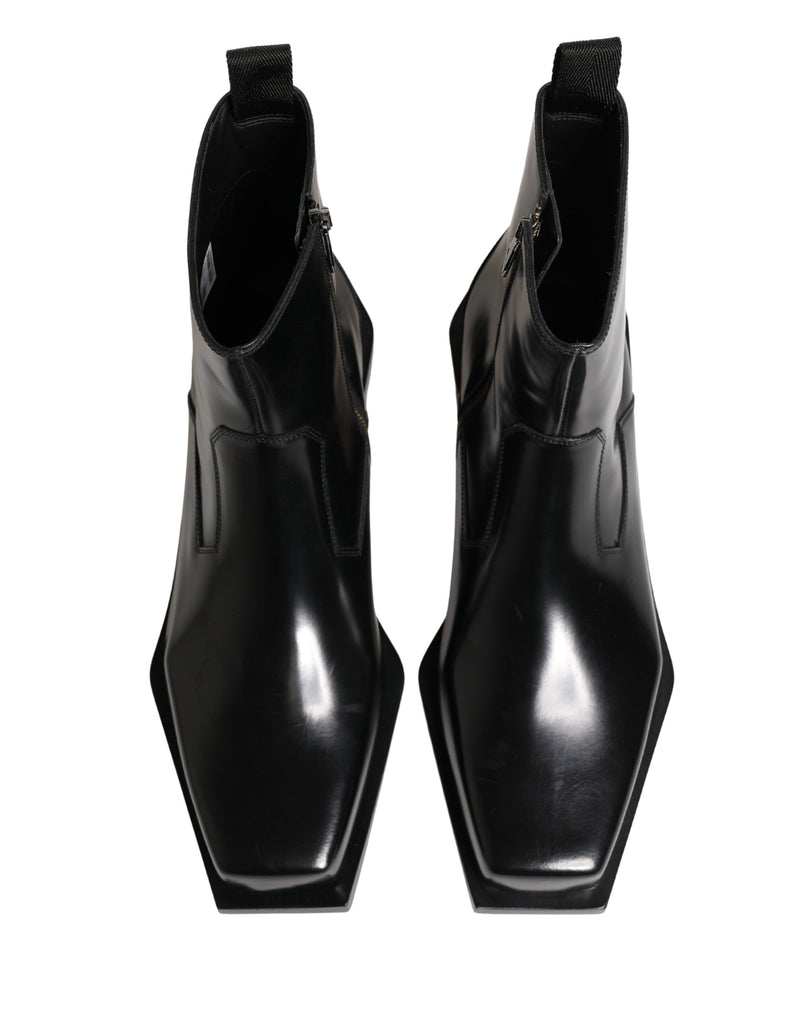Dolce & Gabbana Black Leather Zip Closure Ankle Boots