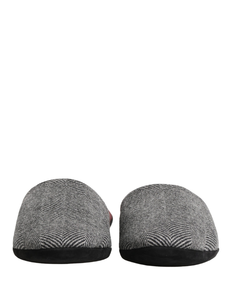 Dolce & Gabbana Grey Herringbone Cashmere Slippers