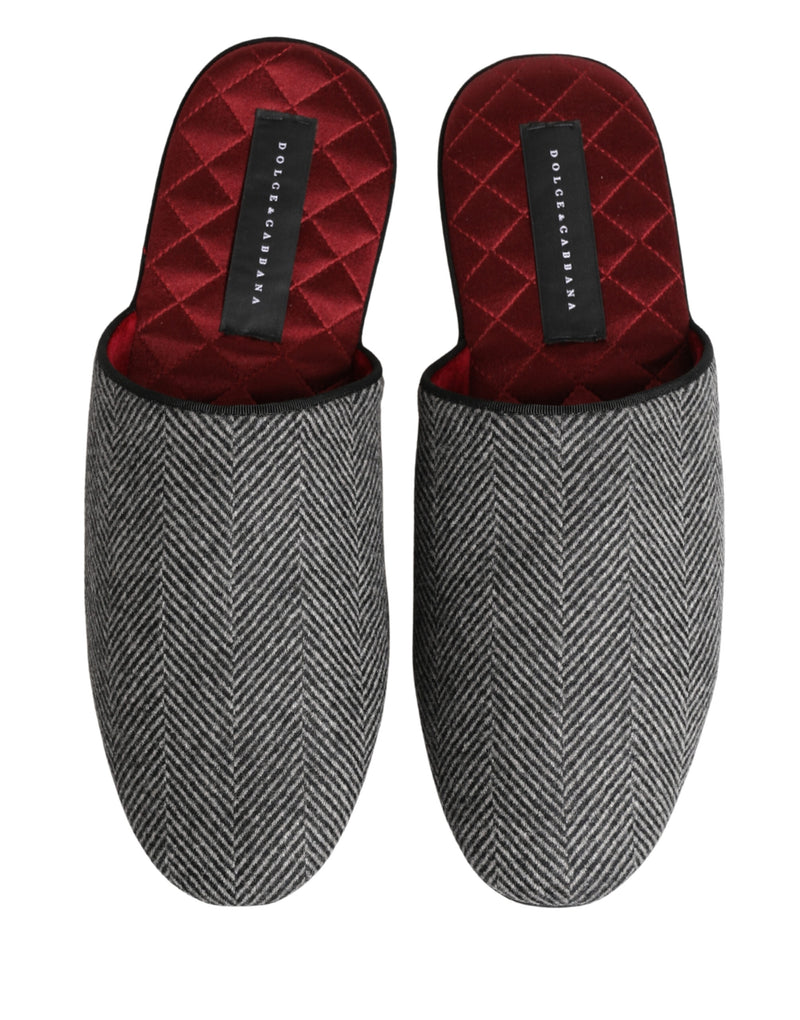 Dolce & Gabbana Grey Herringbone Cashmere Slippers