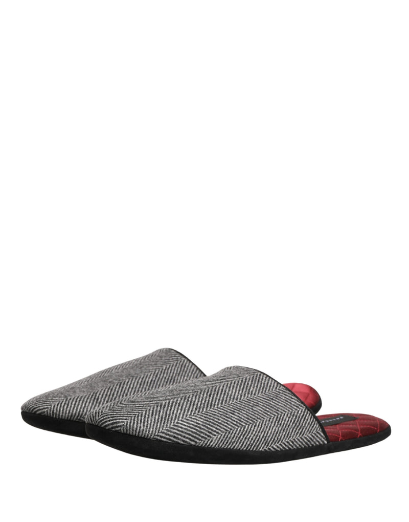 Dolce & Gabbana Grey Herringbone Cashmere Slippers
