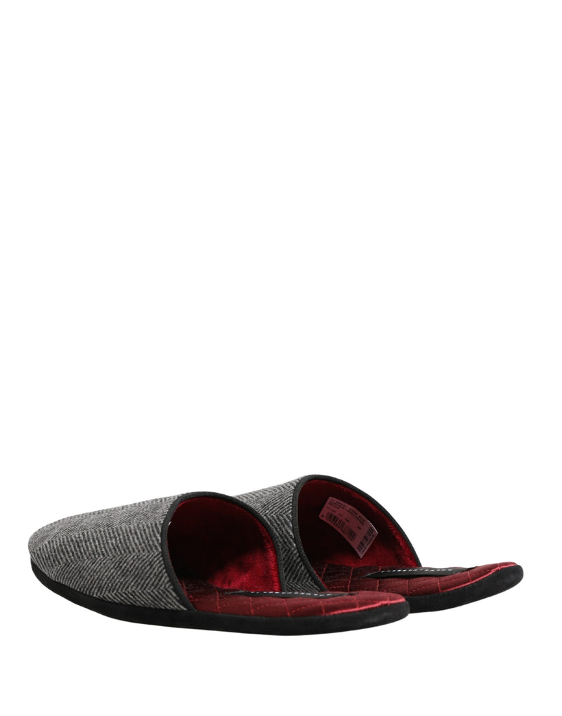 Dolce & Gabbana Grey Herringbone Cashmere Slippers