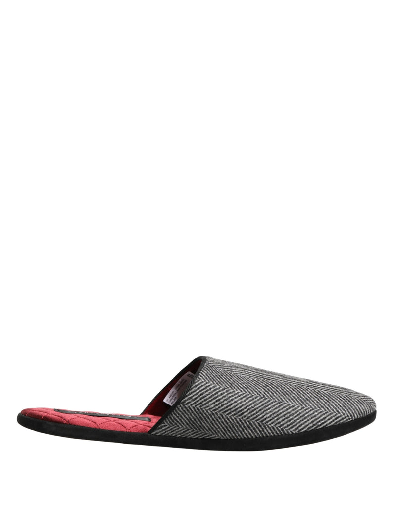 Dolce & Gabbana Grey Herringbone Cashmere Slippers