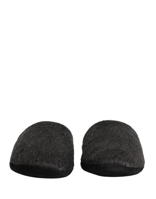 Dolce & Gabbana Dark Grey Charcoal Wool Red Slippers Shoes