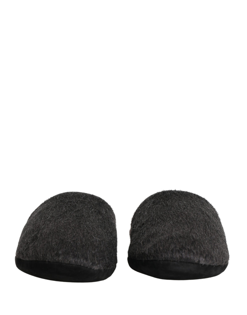 Dolce & Gabbana Dark Grey Charcoal Wool Red Slippers Shoes