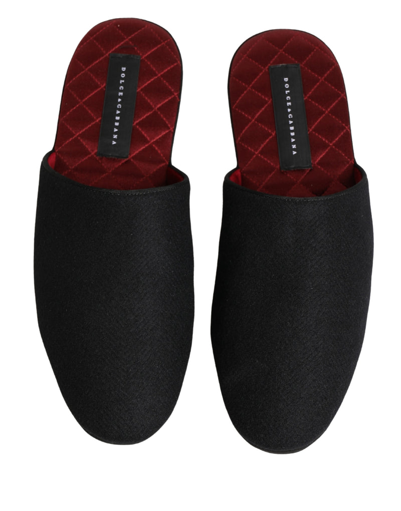 Dolce & Gabbana Black Wool Cashmere Quilted Slippers for Men