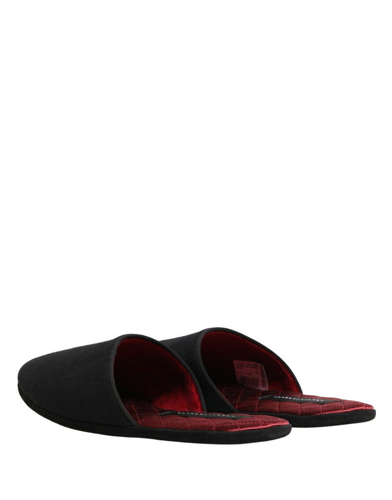 Dolce & Gabbana Black Wool Cashmere Quilted Slippers for Men