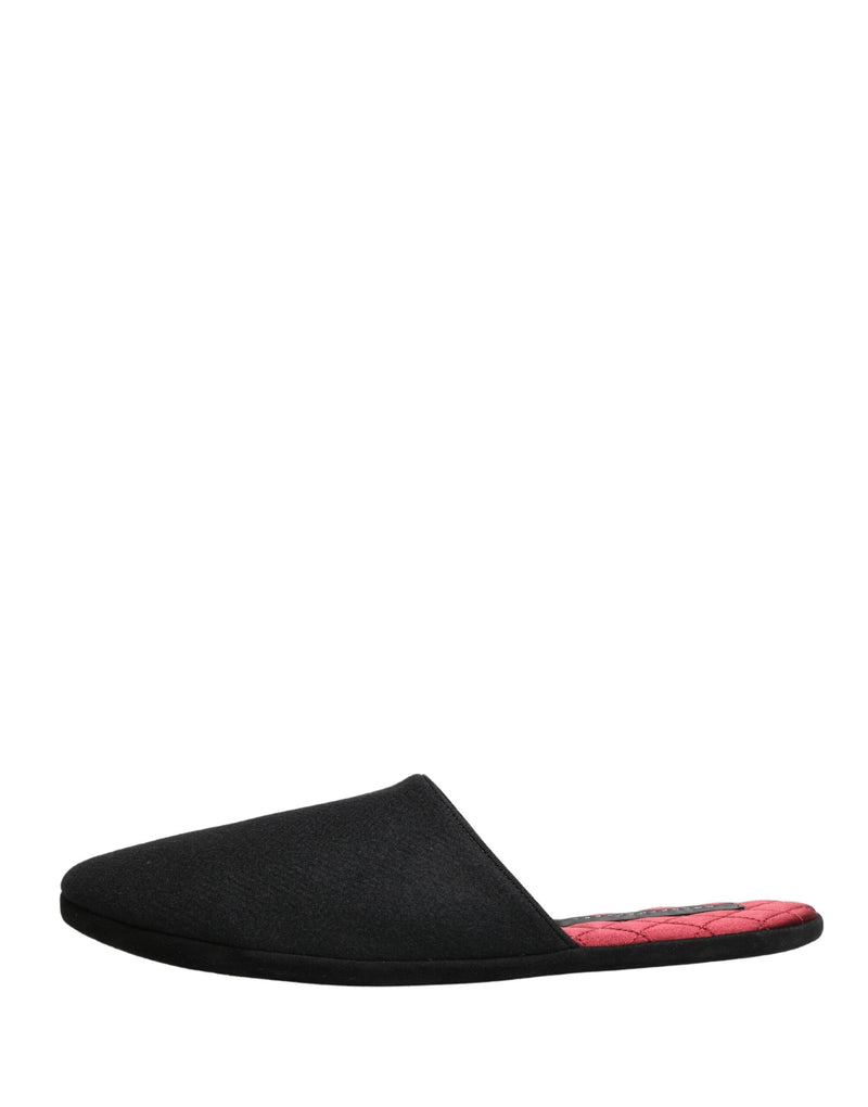 Dolce & Gabbana Black Wool Cashmere Quilted Slippers for Men