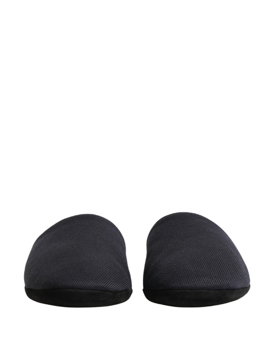 Dolce & Gabbana Dark Navy Wool Cotton Red Chevron Slippers