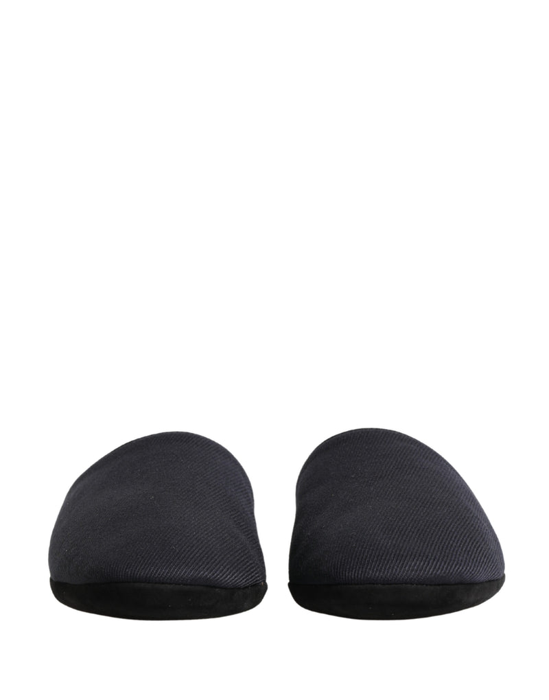 Dolce & Gabbana Dark Navy Wool Cotton Red Chevron Slippers