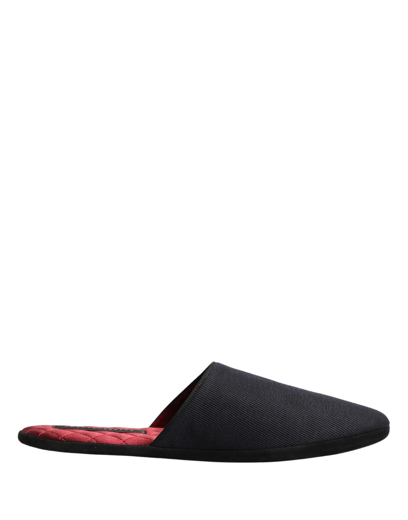 Dolce & Gabbana Dark Navy Wool Cotton Red Chevron Slippers