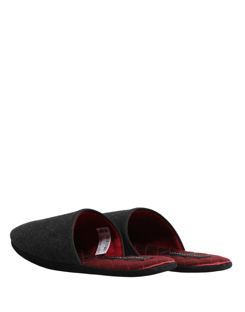Dolce & Gabbana Anthracite Wool Cashmere Quilted Slippers
