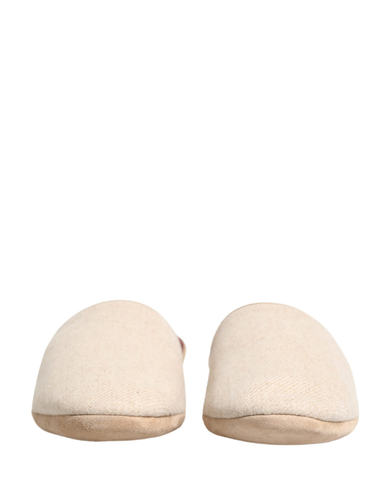 Dolce & Gabbana Beige Shetland Wool Red Quilted Slippers