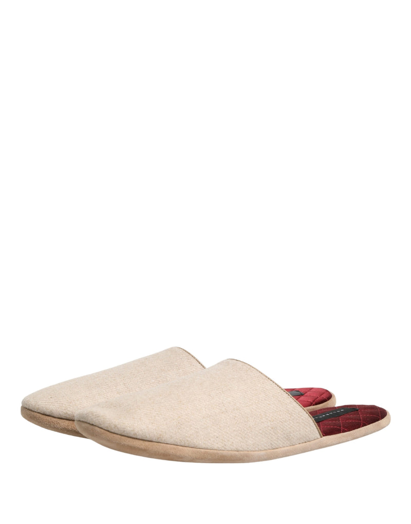 Dolce & Gabbana Beige Shetland Wool Red Quilted Slippers