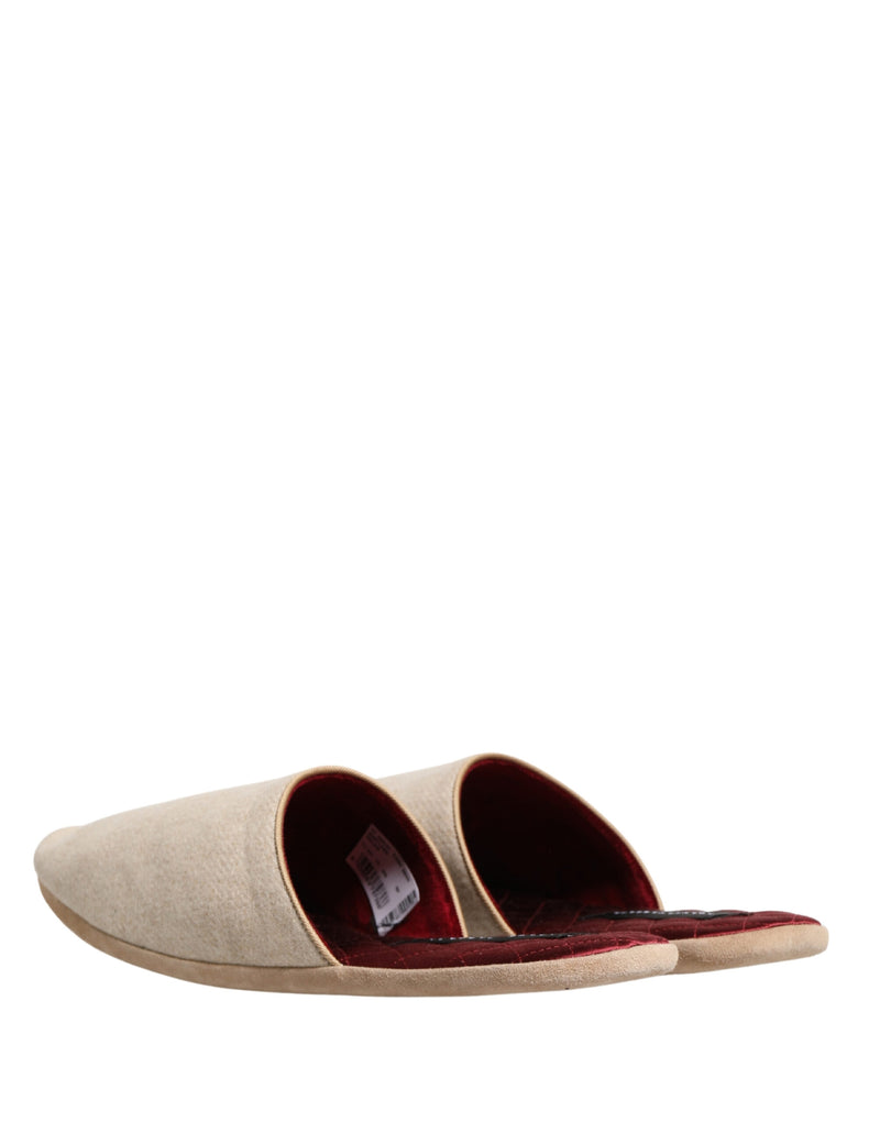 Dolce & Gabbana Beige Shetland Wool Red Quilted Slippers