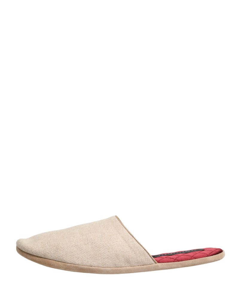 Dolce & Gabbana Beige Shetland Wool Red Quilted Slippers