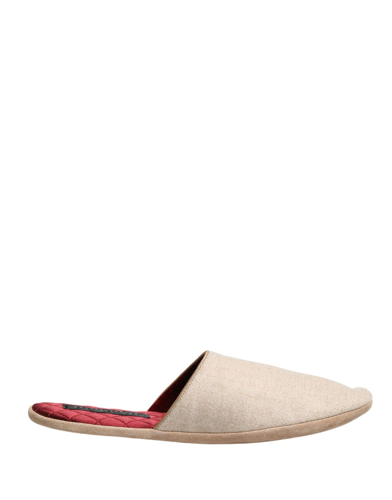 Dolce & Gabbana Beige Shetland Wool Red Quilted Slippers