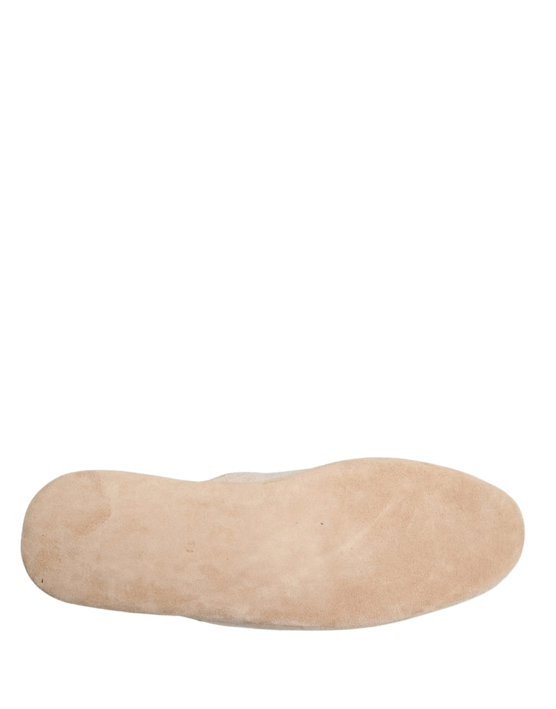 Dolce & Gabbana Beige Shetland Wool Red Quilted Slippers