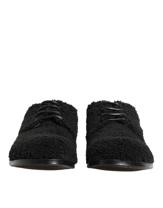 Dolce & Gabbana Men Black Riccio Shearling Derby Shoes