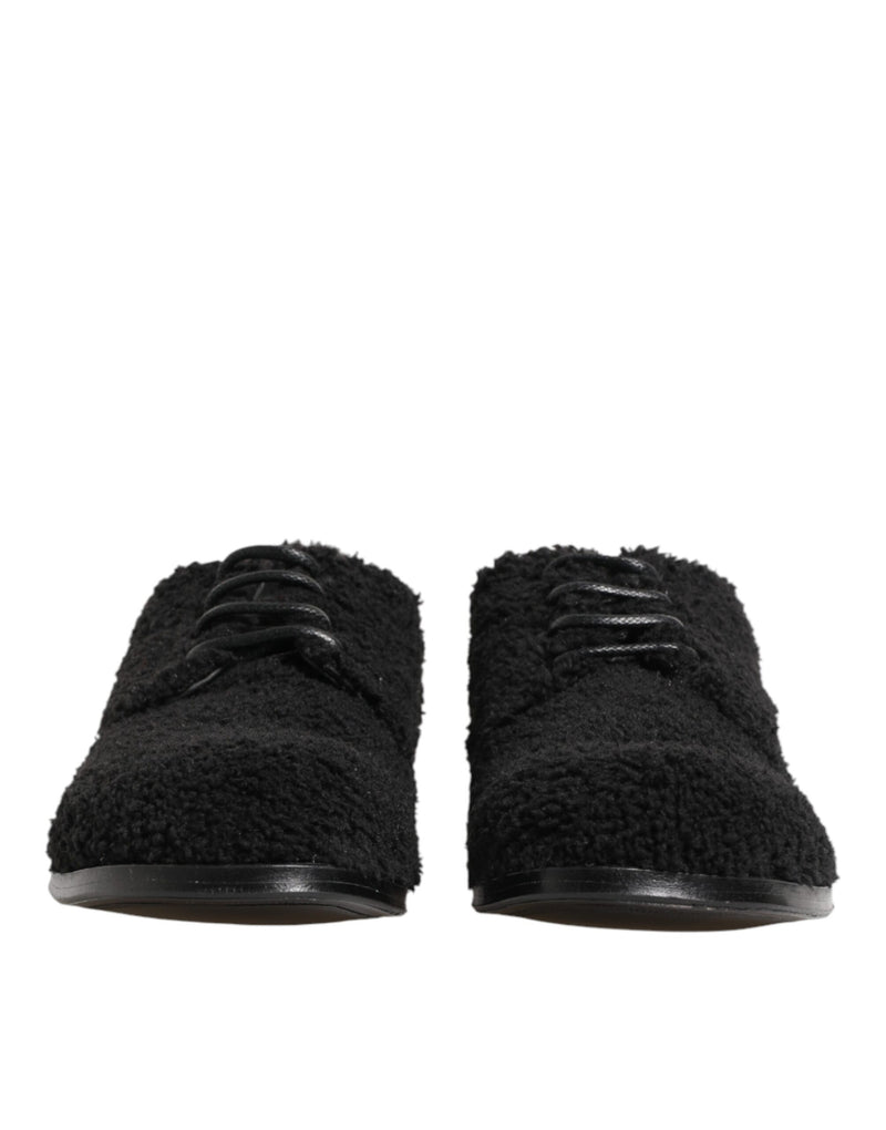 Dolce & Gabbana Men Black Riccio Shearling Derby Shoes