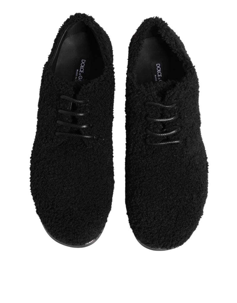 Dolce & Gabbana Men Black Riccio Shearling Derby Shoes