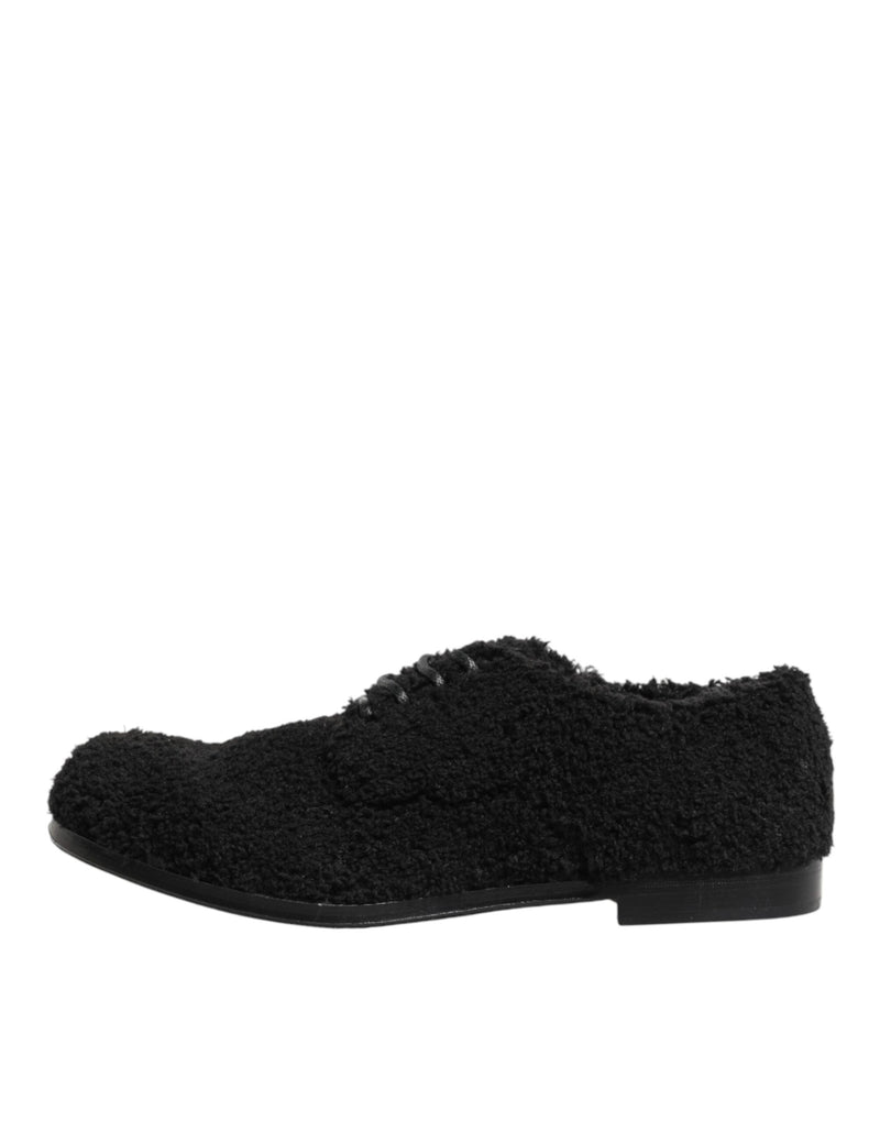 Dolce & Gabbana Men Black Riccio Shearling Derby Shoes