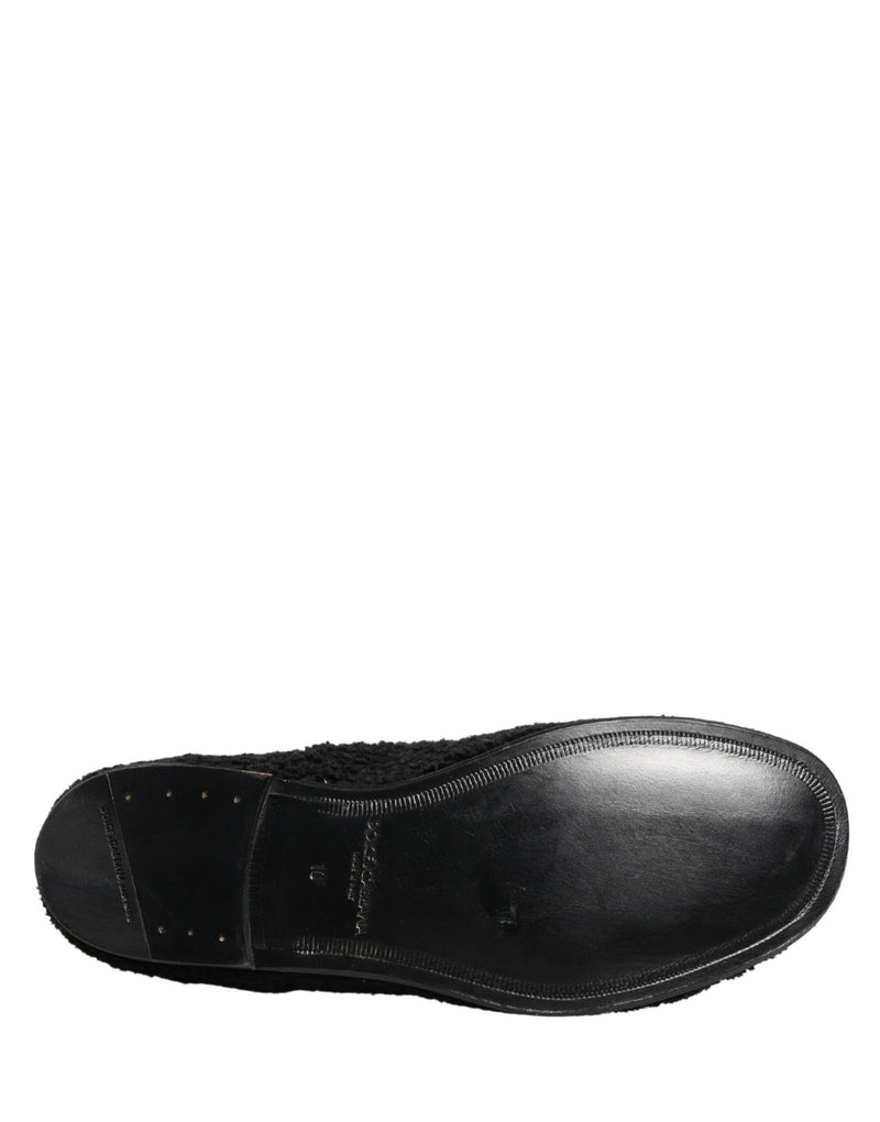 Dolce & Gabbana Men Black Riccio Shearling Derby Shoes