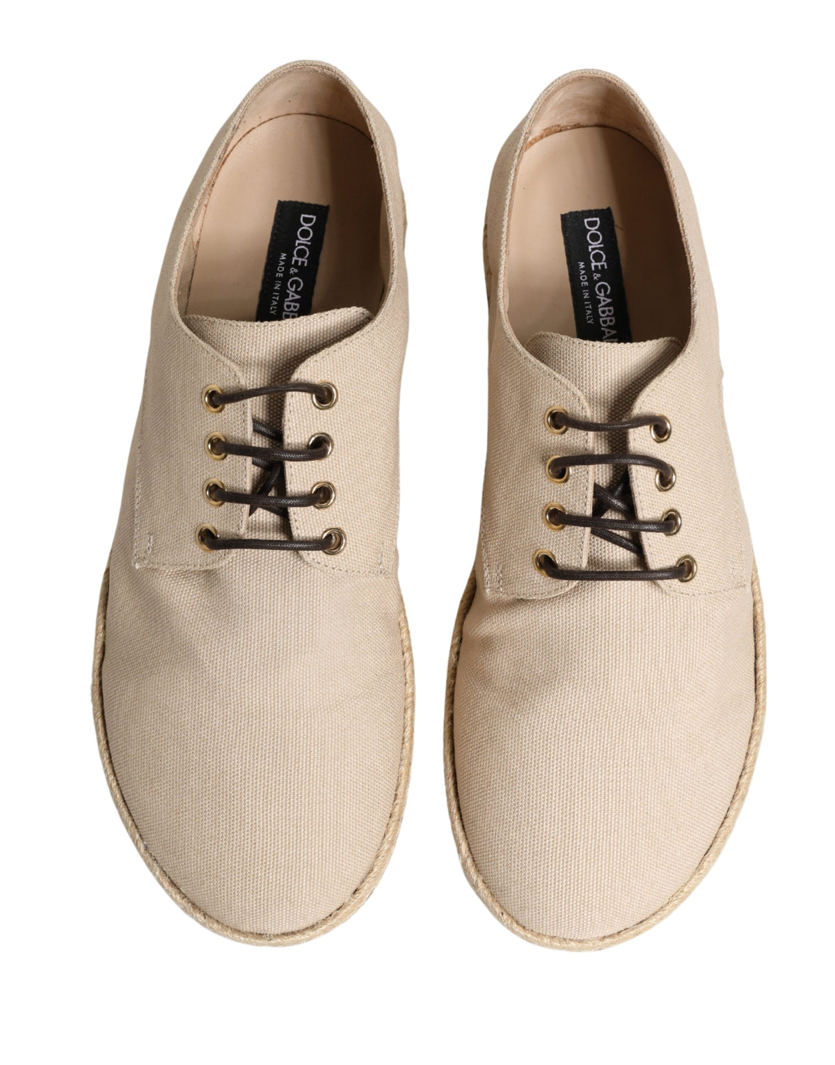 Dolce & Gabbana Beige Espadrille Sole Lace Up Derby Shoes