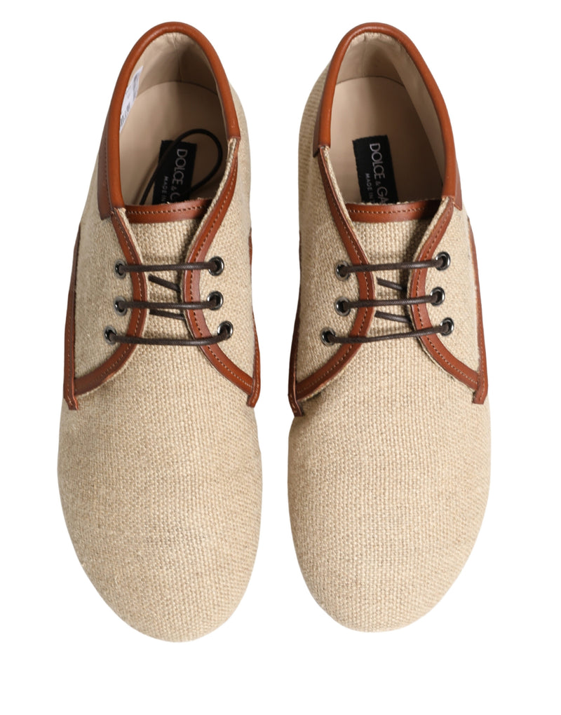 Dolce & Gabbana Beige Canvas Derby Shoes for Men - Elegant & Versatile