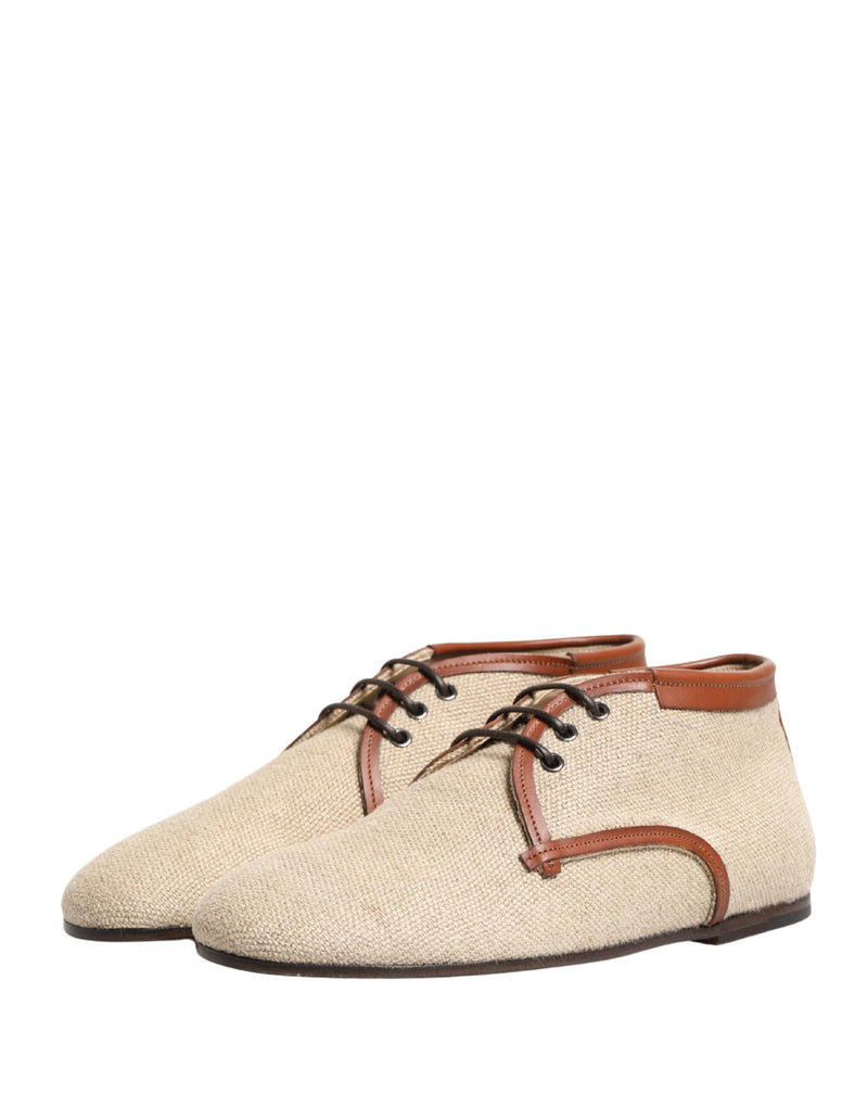 Dolce & Gabbana Beige Canvas Derby Shoes for Men - Elegant & Versatile