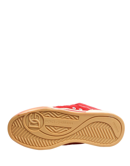 Dolce & Gabbana Red White Suede DG Logo Low Top Sneakers