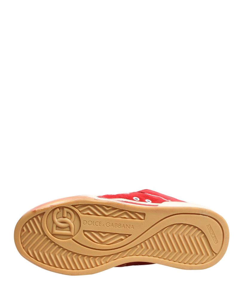 Dolce & Gabbana Red White Suede DG Logo Low Top Sneakers