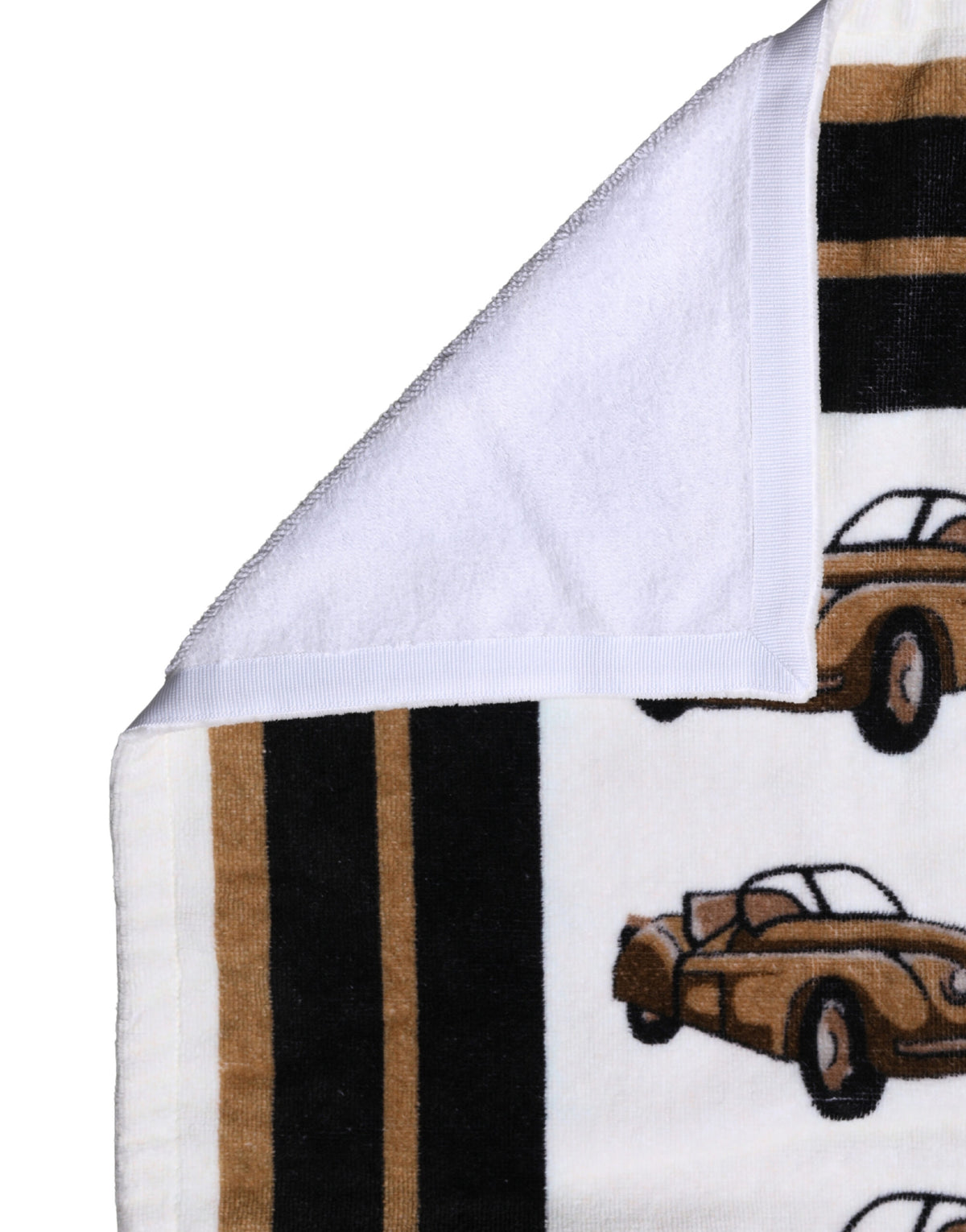 Dolce & Gabbana White Cotton Beach Towel with Car Graphic Print
