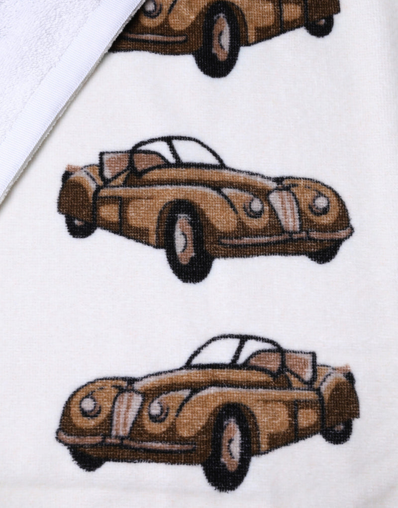 Dolce & Gabbana White Cotton Beach Towel with Car Graphic Print