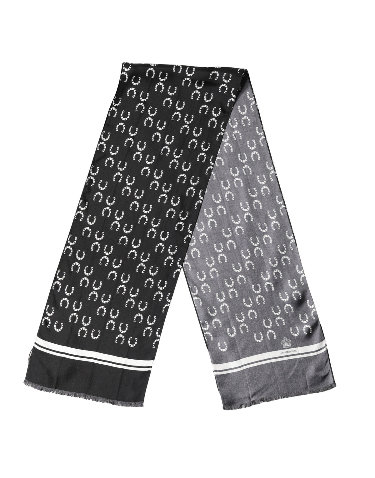 Foulard Dolce &amp; Gabbana en soie noire à motif fer à cheval, 136 cm x 23 cm, pour homme