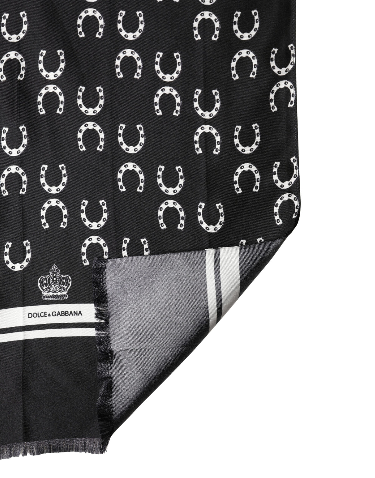 Foulard Dolce &amp; Gabbana en soie noire à motif fer à cheval, 136 cm x 23 cm, pour homme