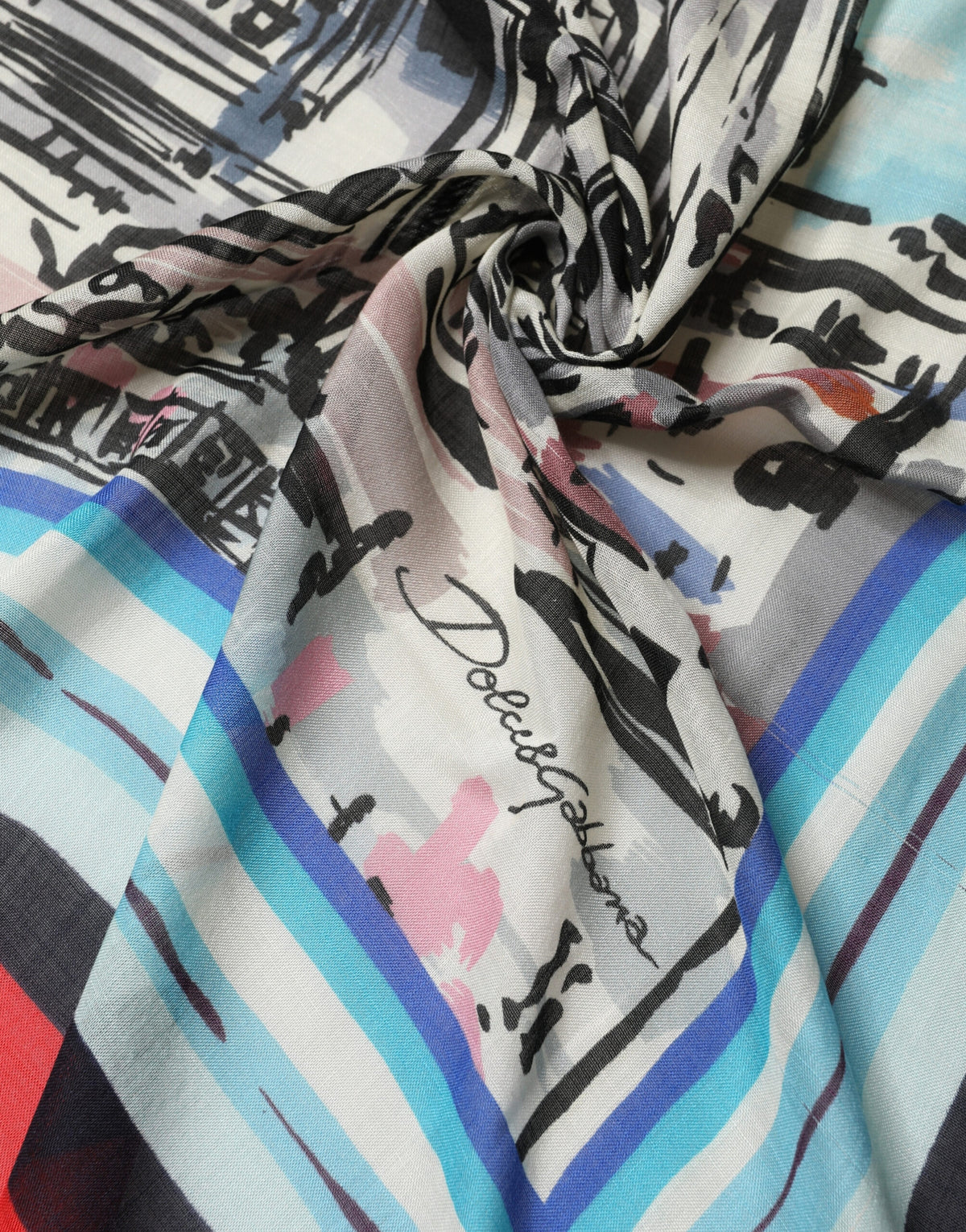 Écharpe homme Dolce &amp; Gabbana en cachemire imprimé Milano multicolore, 134 cm x 130 cm